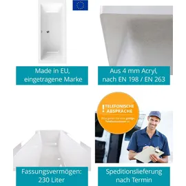Calmwaters Calmwaters® Premium Badewanne Komplettset 180x80 cm mit Wannenträger & Ablaufgarnitur, EU, Duobadewanne für 2, Set Acryl-Badewanne rechteckig, Moderne Rechteckbadewanne 180 x 80 cm, Weiß