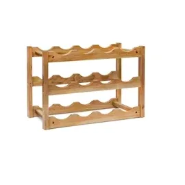 Relaxdays Weinregal Walnuss mit 3 Ebenen für 12 Flaschen Wein, H x B x T: 28 x 21 cm, natürlich, Holz, Holz
