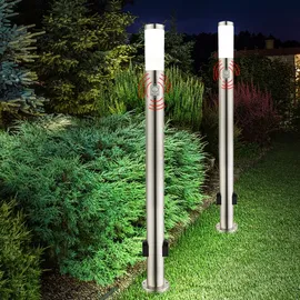 GLOBO LED-Außenleuchte Boston I Edelstahl Opal 2 Steckdosen & Bewegungssensor