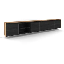 SKRAUT HOME Lowboard 309x50 cm Schwarz Eiche Holzwerkstoff