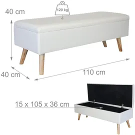 Relaxdays Truhenbank Gepolstert Weiß 40 x 110 x 40 cm
