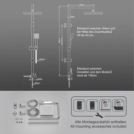 JOHO Duschset Duschsystem mit ABS Kopfbrause 20x20cm Silber