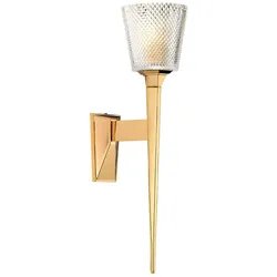Verity Wandleuchte goldfarben poliert IP44 Wandfackel Glasschirm
