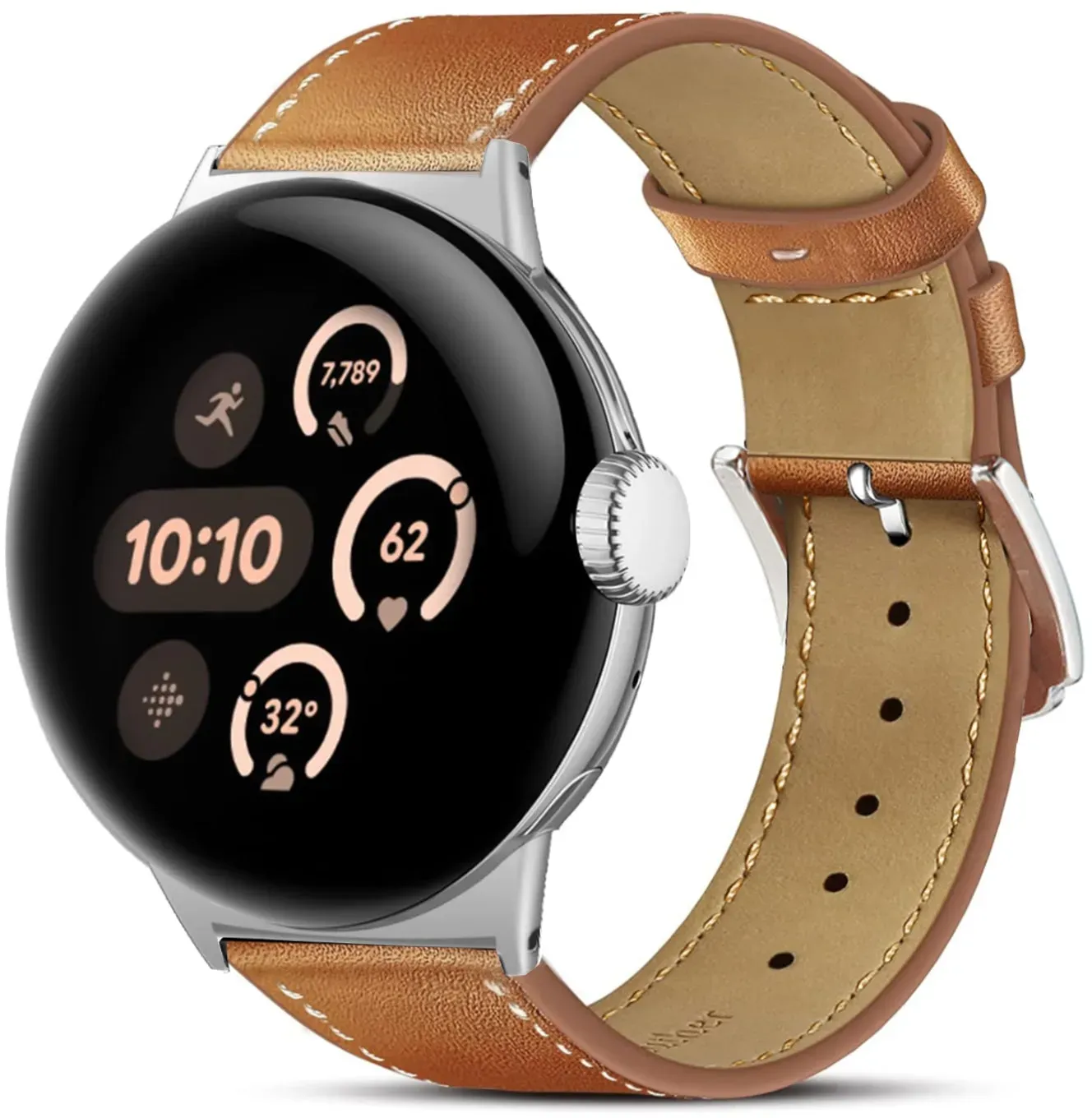 Strap-it Google Pixel Watch 3 Armband Leder für Google Pixel Watch 3  - 45mm - Braun - Schnallenverschluss