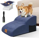 MASTERTOP Hundetreppe für Hunde und Katzen, 2-Stufen Verlängert Haustiertreppe Katzentreppe, Hochdichtem Schwamm Hunderampe für Sofa Bett, Send 1 Fusselrolle