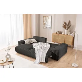 s-style möbel Mollis - Ecksofa mit Schlaffunktion und Bettkasten aus Dunkelgrau Plüschcord mit schöner Sitzkomfort - 2 Jahre Gewährleistung - mind. 14 Tage Rückgaberecht - Grau