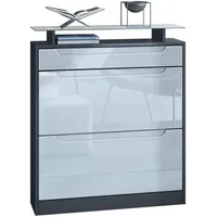 Vladon Schuhschrank, Weiß Hochglanz, Holzwerkstoff, 89x104x23 cm, Garderobe, Schuhaufbewahrung,