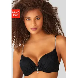 Push-up-BH LASCANA, Damen, Gr. 85, Cup C, schwarz, Microtouch, Spitze, Obermaterial: 60% Polyamid, 35% Polyester, 5% Elasthan, feminin, BHs, mit einzigartigen Kunstperlen-Details, sexy Dessous