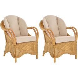 Krines Home Loungesessel 2er Set Wintergarten Rattansessel Natur Rattan Sessel Armlehnsessel (2 Sessel mit Armlehnen) gelb