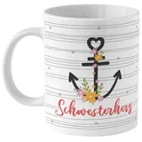 SHEEPWORLD GRUSS & CO Zaubertasse "Schwesterherz" | Motiv-Wechsel-Tasse, Porzellan, 35 cl, Tasse mit Spruch, Geschenkbox | Geschenk lustig, Überraschung | 46480