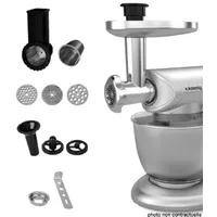 h.koenig AC8 Zubehör KM80 Küchenmaschine / Fleischwolf / 3 Lochscheiben / Reibe mit 3 Einsätzen / Wurstfüller / Cookie-Set / silber