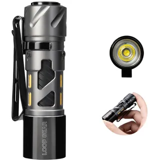 LOOP GEAR Taschenlampe led Aufladbar, SK03 EDC Kleine Taschenlampe mit Extrem Hell 1000 Lumen, USB C Batteriebetrieben, Torch Light für Camping, Outdoor, Notfall (Grau)