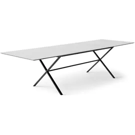 Hammel Furniture Esstisch HAMMEL FURNITURE "Meza Designtisch mit Auszugsfunktion und 2 Einlegeplatten", weiß (weiß, schwarz, weiß), B:210cm H:74cm T:100cm, Tischplatte: Weiss Laminat (schwarzer Rand), Gestell: Pulverbeschichtetes schwarzes Metall, RAL9005 matt.