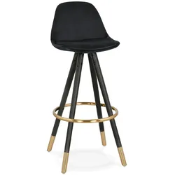 Tresenstuhl Samt | 75 cm hoch | Belastbar Rückenlehne, Golddetails | Schwarz | Barhocker | Kadima Design