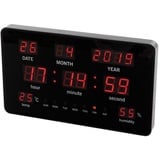 Perel Wanduhr mit LED-Display, digital, Thermometer, Hygrometer, Schwarz, Rot