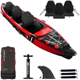 SKINHAWK Premium Drop Stitch Kajak 490 Rot, Schlauchboot, Kanu, zum Aufblasen, Adventure Kajak 490 x 85 cm