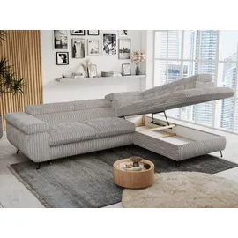 MKS Meble Ecksofa Wohnlandschaft L-Form mit Schlaffunktion und Bettkasten, Schlafsofa mit Bettkasten, Sofa mit Einstellbare Kopfstützen, Peter L ... - Hellgrau