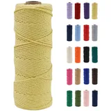POPOYU Makramee Garn 2mm, Makramee Garn Gelb, Makramee Baumwollgarn 2mmx100m, Baumwollkordel Natur, Baumwoll Bastelschnur für Basteln Stricken Boho Deko DIY Handwerk Wandbehang Makramee-Seil