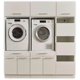 Laundreezy 2x Waschmaschinenschrank, Wäscheschrank und 3x Schrankaufsatz, Weiß - Waschmaschinen-Überbauschrank TÜV-zertifiziert mit viel Stauraum - 185 x 200 x 67,5 cm (B/H/T)