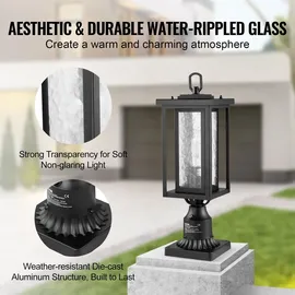 Vevor 2er-Pack Dämmerungs- bis Morgengrauen-Außenpfostenleuchten, 450 mm, wasserdichte Laternenpfostenleuchten mit 3,5-Zoll-Glasschirm auf der Säulenmontage, blitzgeschützte Außenmastsäulenleuchte