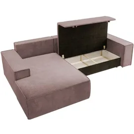 Selsey Ecksofa mit Schlaffunktion und Bettkasten, Ottomane links, Cordbezug in Rosa - Rosa