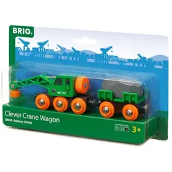 BRIO Bahn - Grüner Kranwagen mit Anhänger und Fracht