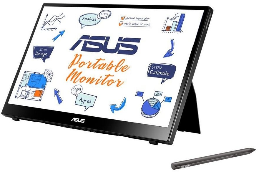 Asus ZenScreen Ink MB14AHD Portabler Monitor (35,60 cm/14 ", 1920 x 1080 px, Full HD, 5 ms Reaktionszeit, 60 Hz, LCD, IPS, 10-Punkt-Touch Stylus Pen, USB-C, Micro HDMI) schwarz