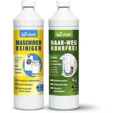 bio-chem Spülmaschinen DUO: Haar-Weg Abflussfrei Rohrreiniger 1l + Maschinenreiniger für Geschirrspüler 1l - Extra stark gegen Verstopfung, Kalk & Gerüche - materialschonend & geruchsneutral – DE