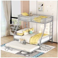 OKWISH Etagenbett Metallbett mit ausziehbarem Bett 90(140)x200cm (mit ausziehbarem Bett,mit Leiter auf beiden Seiten), Ohne Matratze silberfarben