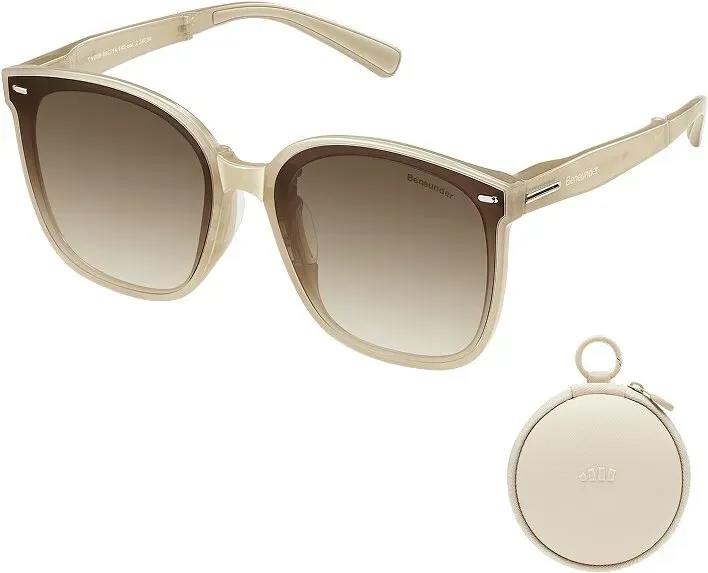 Beneunder FD421, Oversized faltbare Sonnenbrille, UV400- und blendfreie Gläser, leichtes Gestell in Blush für Autofahren/Reisen, Beige
