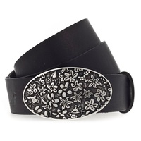 MUSTANG Ledergürtel mit verzierter Schließe in poliertem Silberfarbton, schwarz