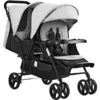 Vevor Doppelkinderwagen, faltbarer, leichter Zwillingskinderwagen mit Tandemsitz, verstellbarer Rückenlehne/Fußstütze,