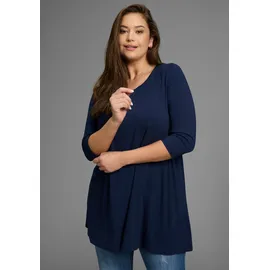 laura scott curve LAURA SCOTT CURVE, Damen, Gr. 40/42, blau (navy), Single Jersey, Obermaterial: 94% Viskose, 6% Elasthan, unifarben, Basic, A-Linie Po-bedeckend, Rundhals, Shirts, mit 3/4-Ärmeln in schmeichelnder A-Linie – GROSSE GRÖSSEN