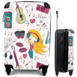 MuchoWow Handgepäckkoffer Mädchen - Musik - Kopfhörer - Muster - Mädchen - Rosa - Kinder - Kind, 4 Rollen, Reisetasche mit rollen, Handgepäck für Ferien, Trolley, Reisekoffer bunt