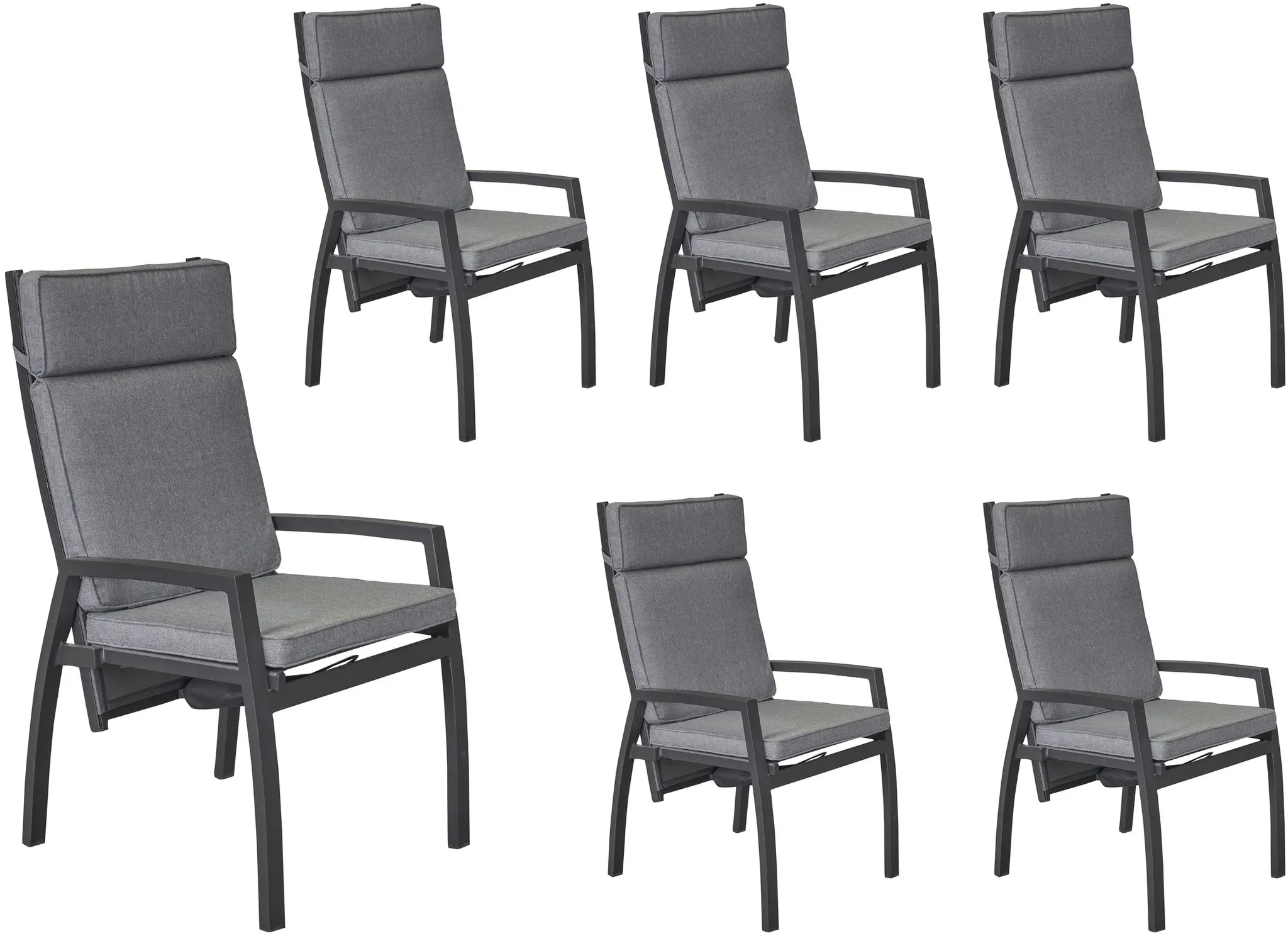 LC Garden »Sondrino« 6er Set Gartenstühle anthrazit Textilen Positionsstühle Verstellsessel