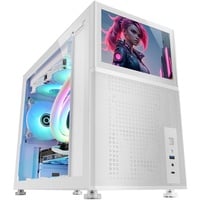 Mars Gaming MC-LCD, Kompaktes Micro-ATX PC-Gehäuse, 8" IPS LCD-Display, Seitliches, Oberes und Vorderes Mesh-Gitter, Seitenfenster Gehärtetem Glas, Mini-Tower Gaming Modularem Panel-Design, Weiß