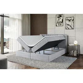 altdecor Boxspringbett mit H4 Matratze und Topper - 180 x 200 cm - ERNINA - Hellgrau Samt - Polsterbett mit Bettkasten und Lattenrost, Bett mit Sta... - Hellgrau