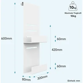 doporro Duschablage ohne Bohren, Duschregal ohne Bohren 2 Ebenen, Duschablage zum Hängen für Glasduschtüren, mit 5 Haken, Weiß, Oryne-01