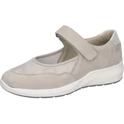 Klettschuh WALDLÄUFER "M-TONIA", Damen, Gr. 6,5, silber (hellgrau, silberfarben), Nubukleder, Textil, klassisch, Schuhe, Riemchenballerina, Komfortschuh mit Bungeez-Funktion, M-Weite