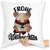 Kissen 40x40 Zierkissen - Weihnachtskissen Christmas Geschenke - Frohe Weihnachten mit Hamster - 40 x 40 cm - Weiß - weihnachtsmotiv weihnacht weihnachts xmas weihnachtsmotiven weihnachtsmotive