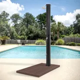 ML-Design Solardusche 35L 217cm eckig Schwarz mit Bodenplatte Braun, Solar Gartendusche mit Fußdusche und Regenduschkopf, warmes Wasser 60°C, Außendusche Pooldusche mit Gartenschlauch-Anschluss