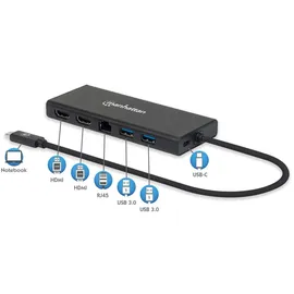Manhattan USB-C auf Dual-HDMI Multiport-Adapter - Schwarz
