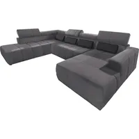 DOMO collection Wohnlandschaft "BRANDON belastbar bis 140 kg/Sitz, 359x228 cm, U-Form", grau (dunkelgrau), Sofas, B/H/T: 359cm x 80cm x 228cm, Luxus-Microfaser, Recamiere rechts, ohne Sitztiefenverstellung, Kunstleder SOFTLUX;Luxus-Microfaser in Antikleder-Optik (100% 