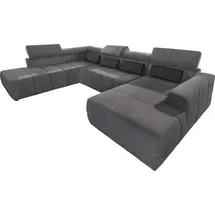 DOMO collection Wohnlandschaft "BRANDON belastbar bis 140 kg/Sitz, 359x228 cm, U-Form", grau (dunkelgrau), Sofas, B/H/T: 359cm x 80cm x 228cm, Luxus-Microfaser, Recamiere rechts, ohne Sitztiefenverstellung, Kunstleder SOFTLUX;Luxus-Microfaser in Antikleder-Optik (100% 