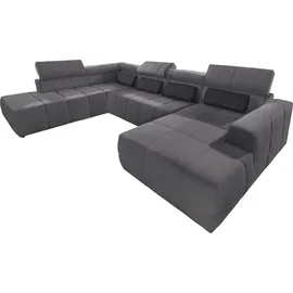 DOMO collection Wohnlandschaft "BRANDON belastbar bis 140 kg/Sitz, 359x228 cm, U-Form", grau (dunkelgrau), Sofas, B/H/T: 359cm x 80cm x 228cm, Luxus-Microfaser, Recamiere rechts, ohne Sitztiefenverstellung, Kunstleder SOFTLUX;Luxus-Microfaser in Antikleder-Optik (100% 