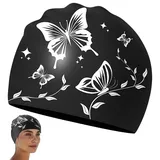 Badekappe Damen, Silikon-Badekappe, Schwimmhaube Damen, Badehaube Wasserdicht, Badekappe Mädchen, Weich, Elastisch, Anti-Rutsch, Stylisch, Komfortabel, Badekappe Unisex Oder Junior