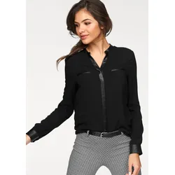 Hemdbluse, mit Details aus Lederimitat, Gr. 40, schwarz, Blusen, 476849-40