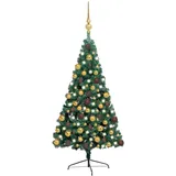 vidaXL Künstlicher Halber Weihnachtsbaum mit LEDs & Kugeln Grün 180 cm