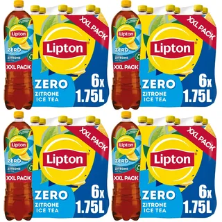 LIPTON ICE TEA Zero Lemon, Zuckerfreier Eistee mit Zitronen Geschmack, EINWEG (6 x 1.75 l) (Packung mit 4)
