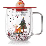 Doppelwandige Gläser Weihnachten Kaffeegläser Latte Macchiato Gläser, 250ml Weihnachten Kaffeetassen Mit Silikon Deckel Und Pailletten, Glas Weihnachtstassen Teetasse Für Weihnachten Geschenk (Stil A)